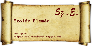 Szolár Elemér névjegykártya